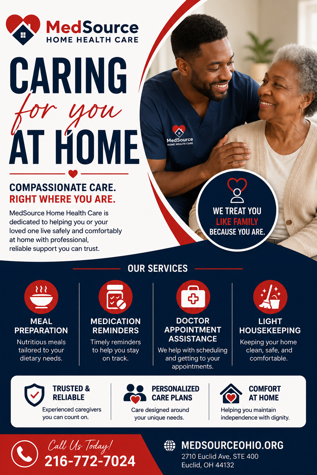 MedSource Home Health Care brochure flyer showing services and contact information